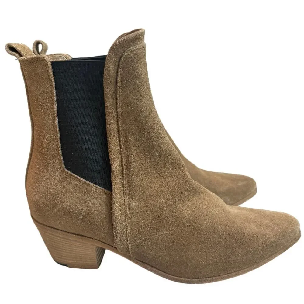IRO Beige Suede Heeled Almond Toe Chelsea Boots, Women's Size 36